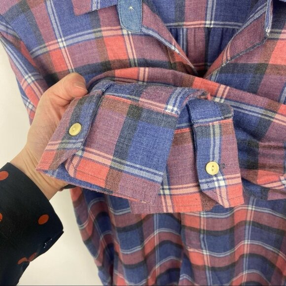 Madewell Rivet & Thread Harvey Plaid Popover Shirt Size Small Cotton Pink Blue S - Picture 8 of 14